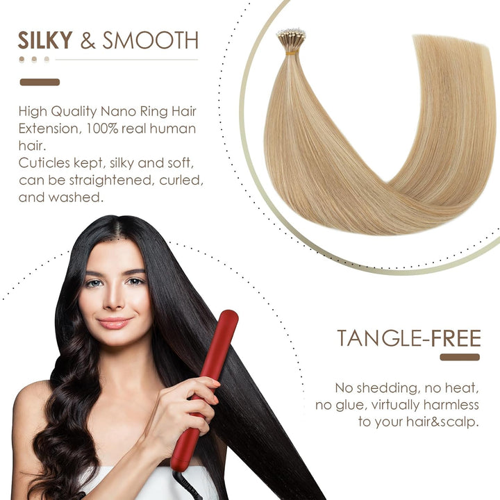Silk-co Haarteile Echthaar Nanoring Extensions Loop Haarverlängerung 100% Human Hair Weich Natürlich