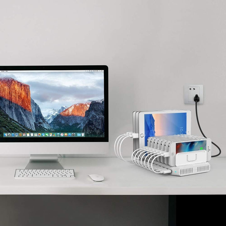 Alxum USB Ladestation für Multi-Geräte 96W, 10 Port Ladestation Mehrere Geräte Schnellladestation Or