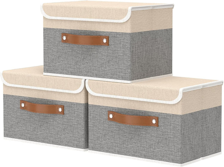OUTBROS 3 Stück Aufbewahrungsboxen mit Deckel, 38 x 25 x 25 cm, faltbare Stoffboxen, Aufbewahrungskö