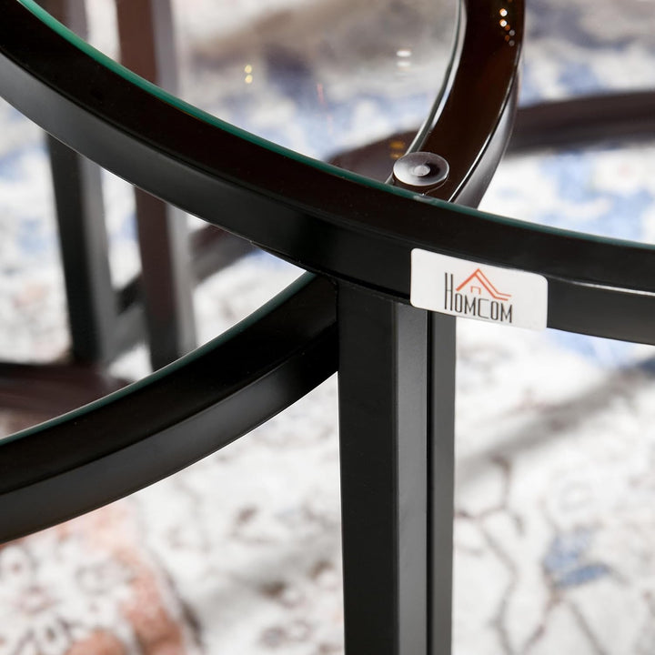 HOMCOM Couchtisch 2er-Set, Beistelltisch mit Schwarz Stahlgestell, Sofatisch, Kaffeetisch mit Tischp