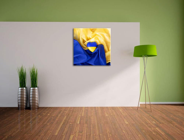 Herz mit Ukraine Flagge als Leinwandbild Quadratisch| Grösse: 60x60 cm | Wandbild | Kunstdruck | fer