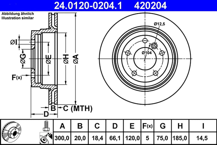 ATE Original Bremsscheibe - 2 Bremsscheiben - 24.0120-0204.1 - ECE-R90 Strassenzulassung