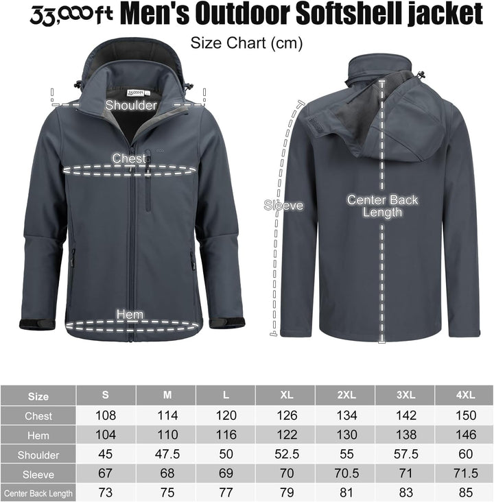 33,000ft Softshelljacke für Herren Wasserdicht Winterjacke Winddicht Warme Fleece Gefüttert Windbrea