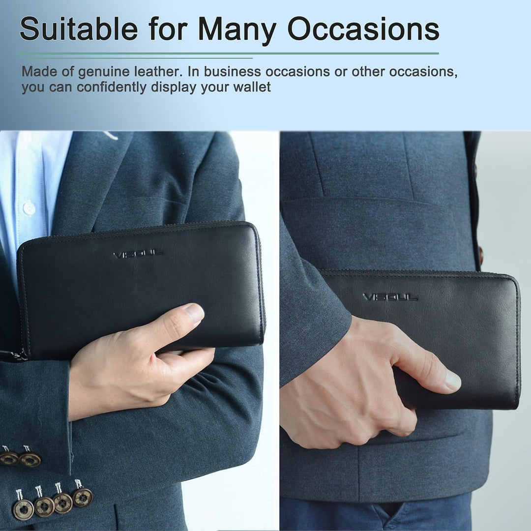 VISOUL Premium Brieftasche Echtleder/Italienisches Leder mit RFID-Schutz, XXL Geldbörse Schwarz L02,