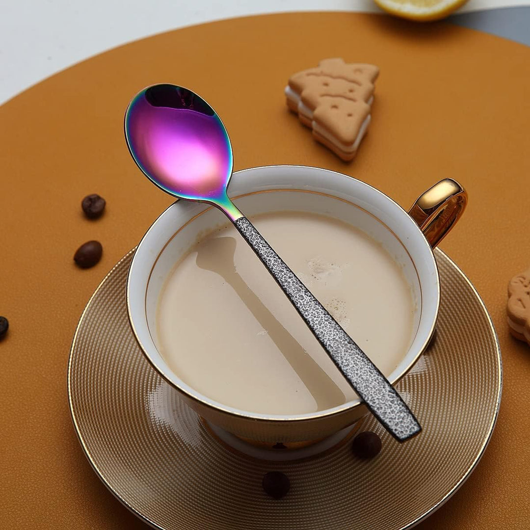 Besteckset 30 Stück Regenbogenkopfbeschichtung mit Schwarzem Marsgriff, Edelstahl Titan Buntes Besch