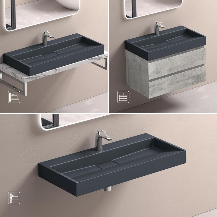 doporro Mineralguss-Waschbecken Hängewaschbecken Aufsatzwaschbecken mit Nano-Beschichtung inkl. Abla