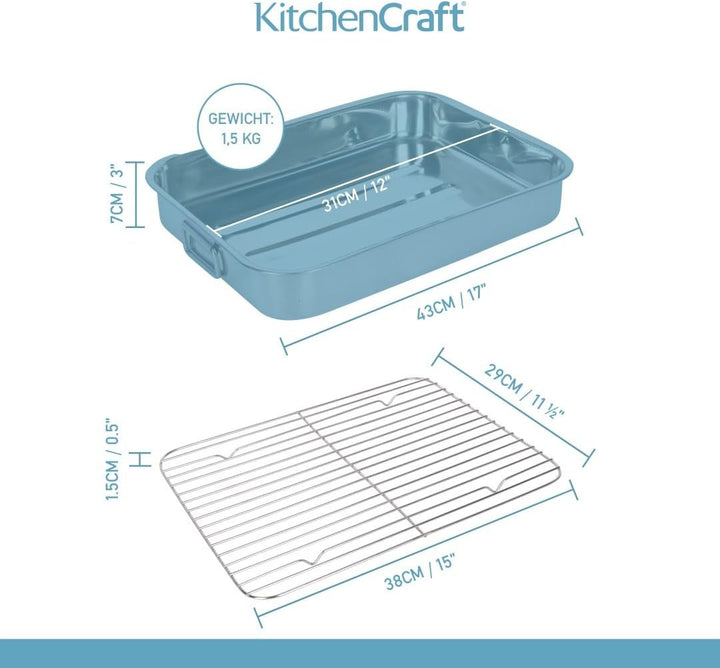 KitchenCraft Bratblech mit Gestell, Edelstahl-Bratblech, gross, 43 x 31 cm, Silber
