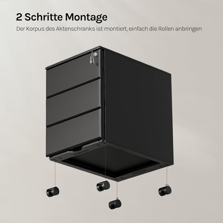 WOLTU Rollcontainer Metall, Mobiler Aktenschrank Büroschrank mit 3 Schubladen Bürocontainer, abschli