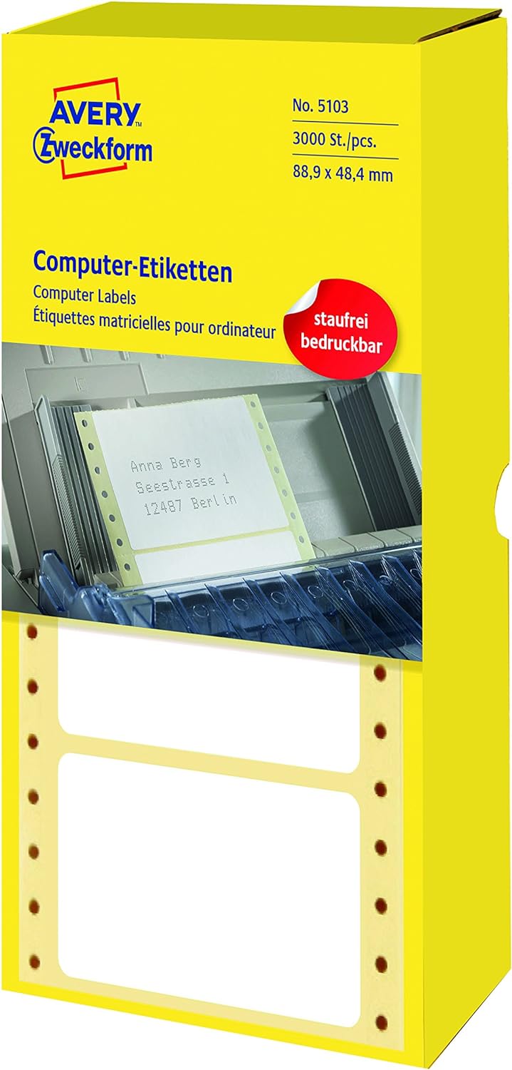 AVERY Zweckform 5103 Computer-Etiketten (Papier matt, 3,000 Etiketten, 88,9 x 48,4 mm) 1 Pack weiss,