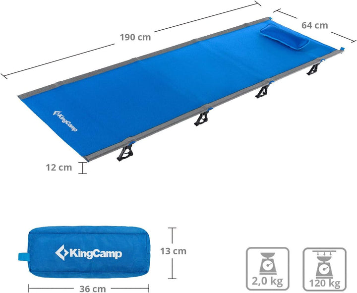 KingCamp Alu Feld Bett XL Outdoor klick Klappbett Camping Liege Leicht 190x64 cm Royal Blue, Royal B