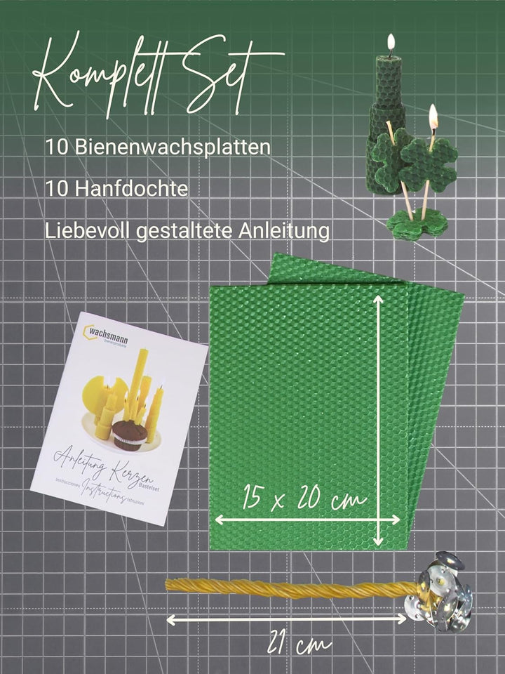 Wachsmann DIY Bienenwachs Kerzen Bastelset – Starterset für 10 Kerzen in vielen Farben – 100% reines