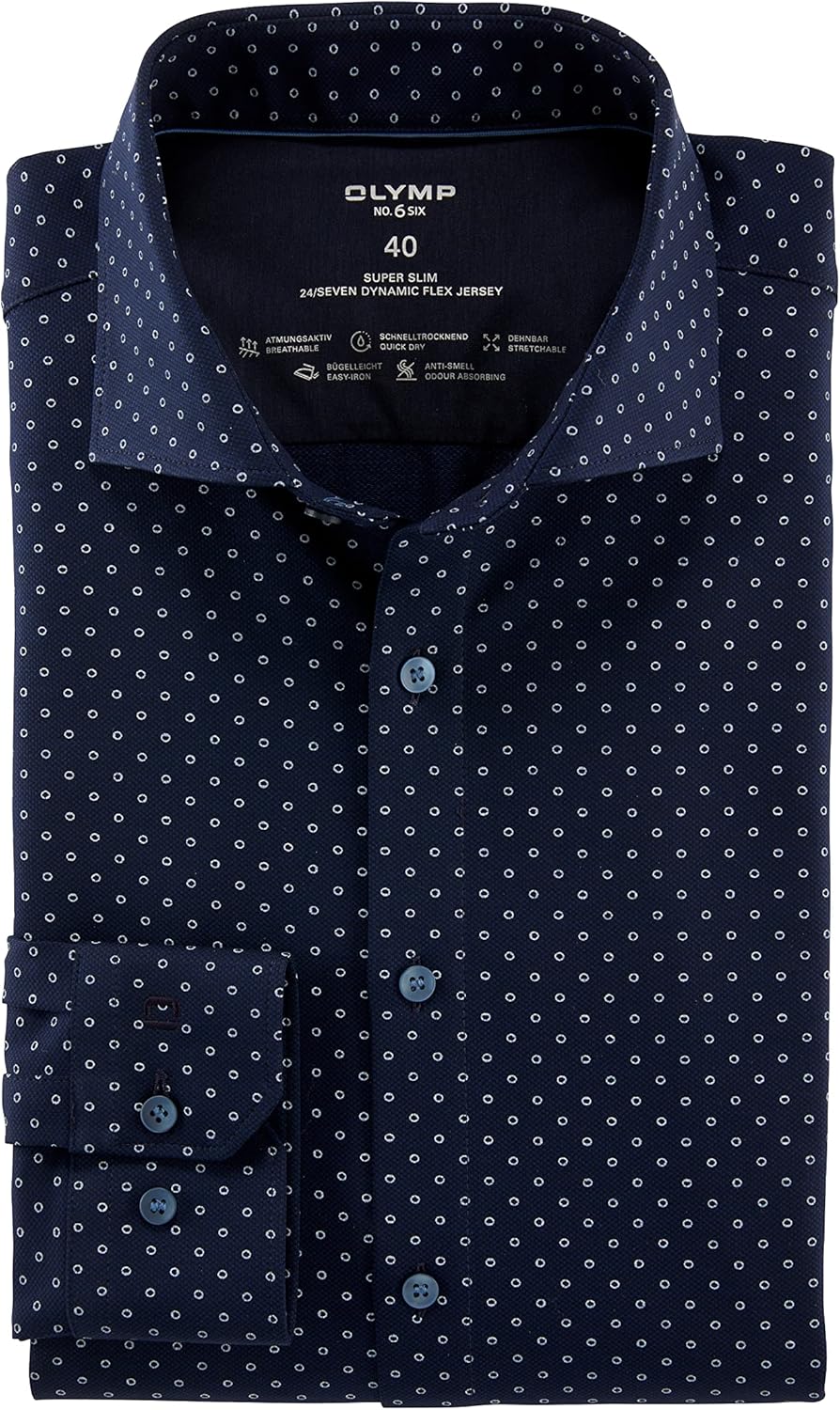 OLYMP Herren Businesshemd Langarm No. Six 24/Seven,super Slim,Kent-Kragen 36 Marine 18, 36 Marine 18