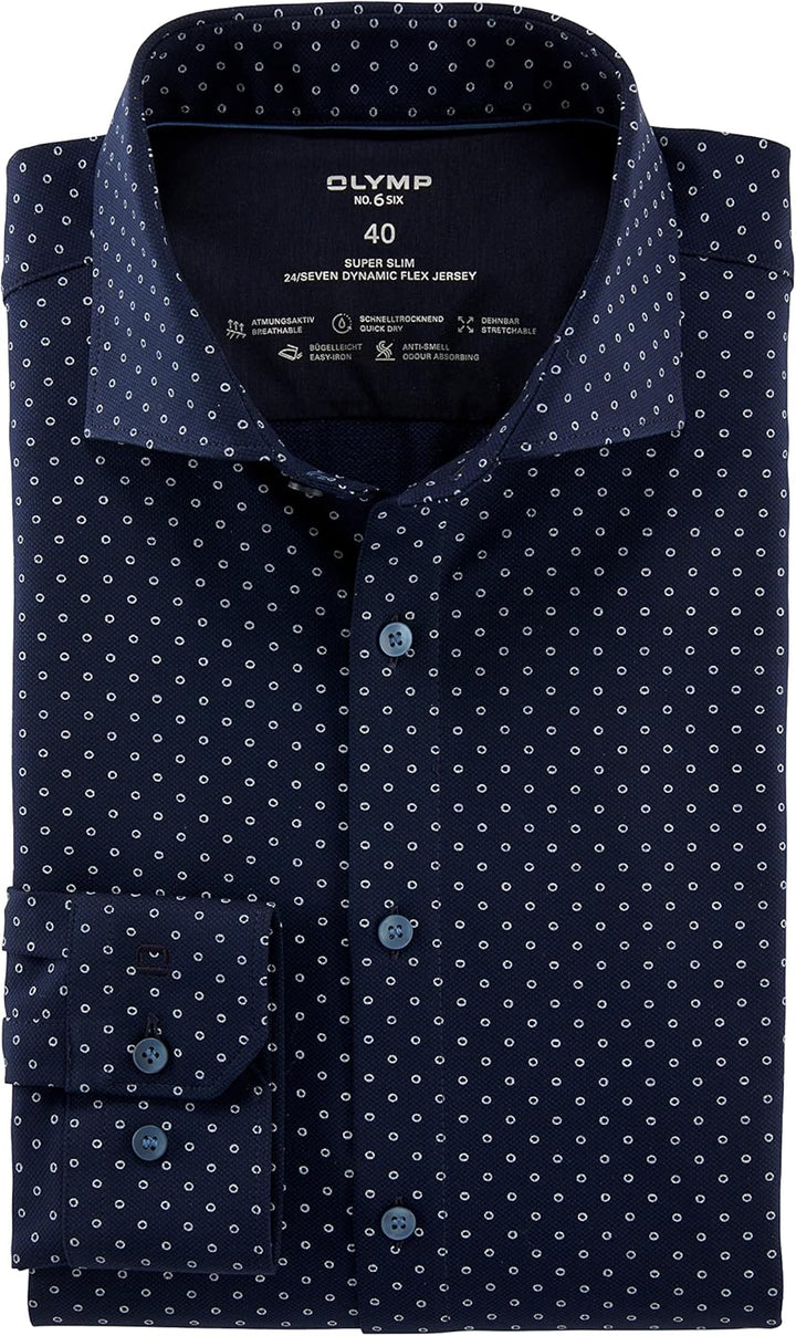 OLYMP Herren Businesshemd Langarm No. Six 24/Seven,super Slim,Kent-Kragen 36 Marine 18, 36 Marine 18