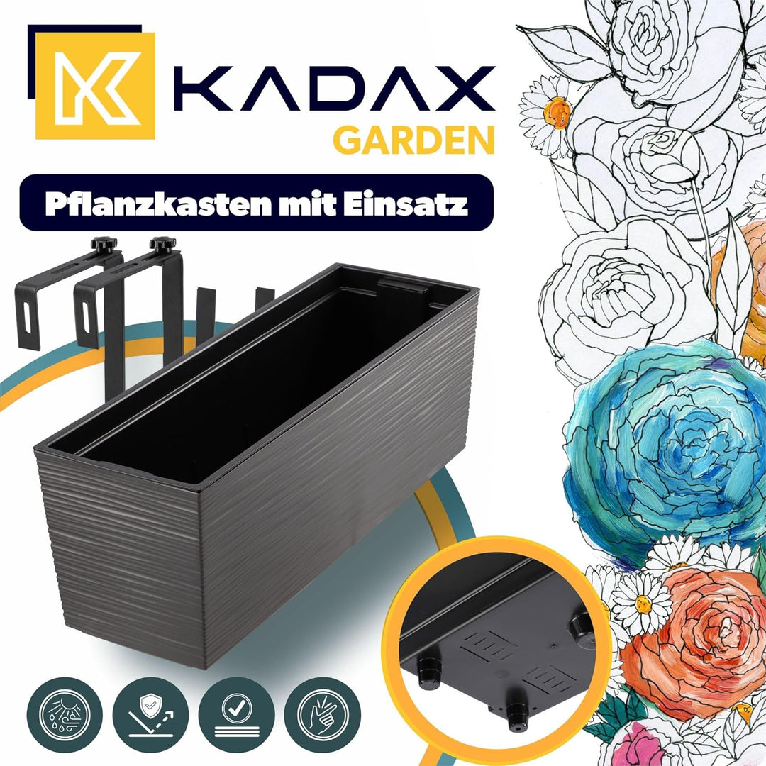 KADAX Blumenkasten aus Kunststoff, 18,5x56 cm, Pflanzkasten mit Einsatz, wetterfester Balkonkasten,