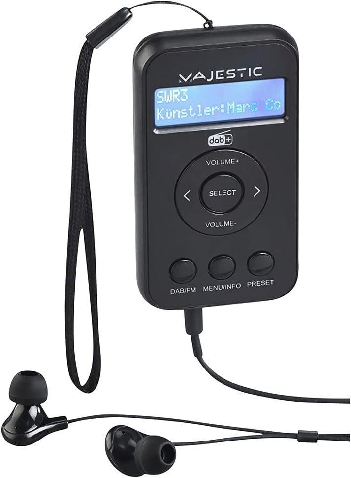MAJESTIC RT 196 DAB – tragbares DAB/DAB+/FM-Radio mit LCD-Display, wiederaufladbarer Akku, Kopfhörer