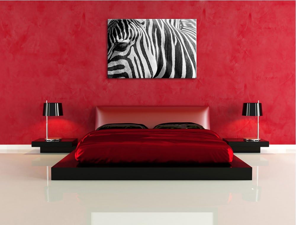 Pixxprint Zebra Porträt Format: 100x70 auf Leinwand, XXL riesige Bilder fertig gerahmt mit Keilrahme