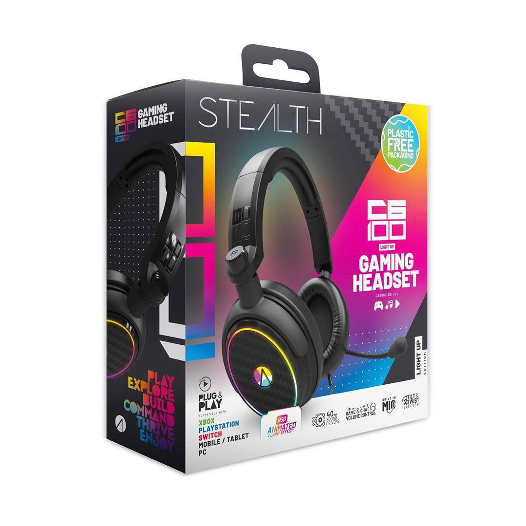 Stealth C6-100 LED Over Ear Gaming Headset PS4/PS5, Xbox, Nintendo Switch, PC mit flexiblem Mikrofon