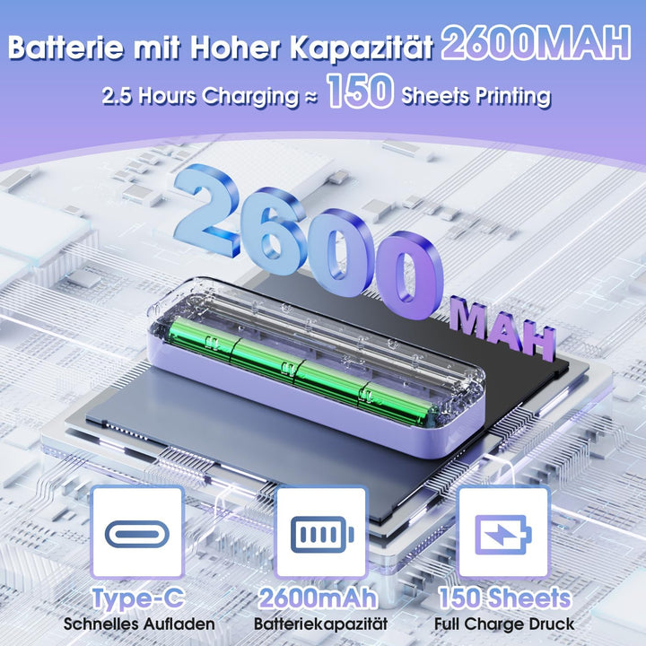 ASprink Mobiler Drucker Bluetooth, Thermodrucker A4 M832 Tragbarer Drucker Nur Thermopapier, 300DPI