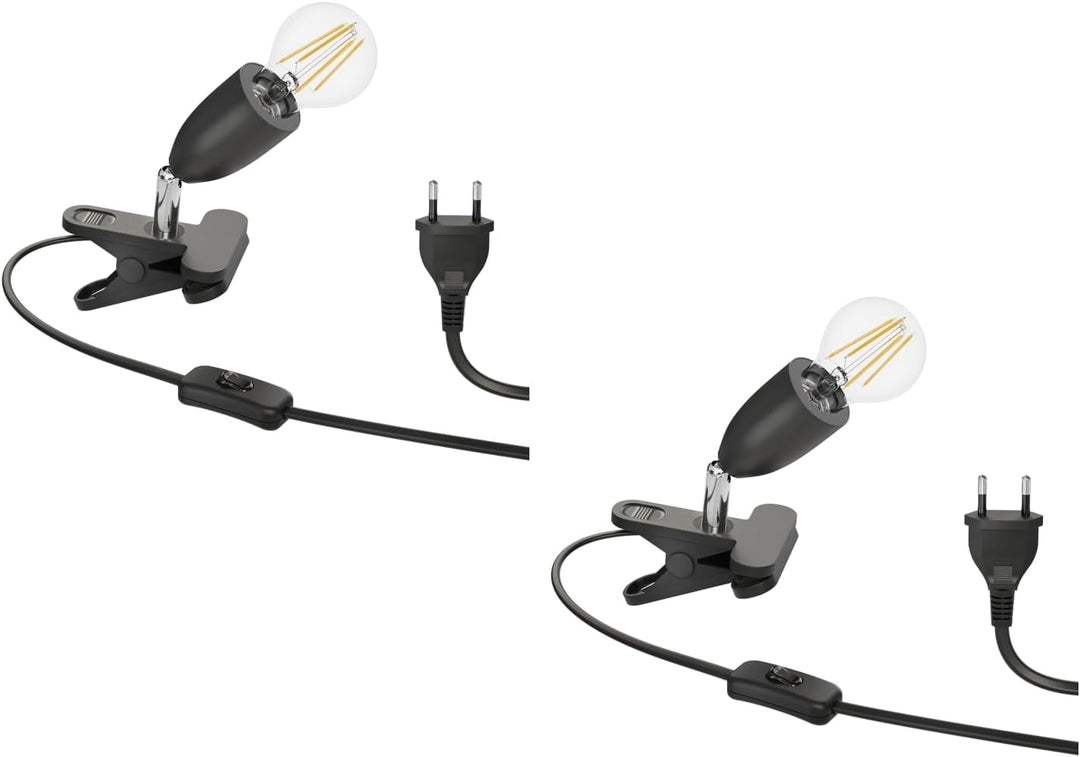 ledscom.de 2x E27 Klemmleuchte LIK, schwarz inkl. E27 LED Lampe 1020lm weiss, 3-Stufen Dimmen ohne D