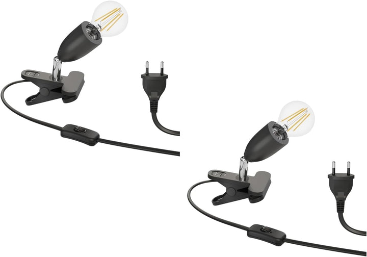 ledscom.de 2x E27 Klemmleuchte LIK, schwarz inkl. E27 LED Lampe 1020lm weiss, 3-Stufen Dimmen ohne D