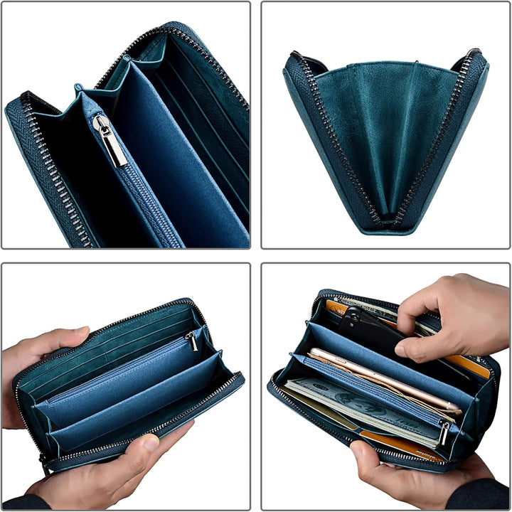 VISOUL Premium Brieftasche Echtleder/Italienisches Leder mit RFID-Schutz, XL Geldbörse für Herren Bl