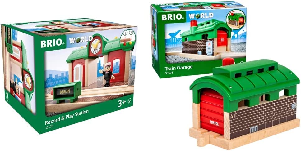 BRIO World 33578 Sprechender Bahnhof - BRIO Eisenbahn Zubehör mit Aufnahmefunktion - Kleinkinderspie