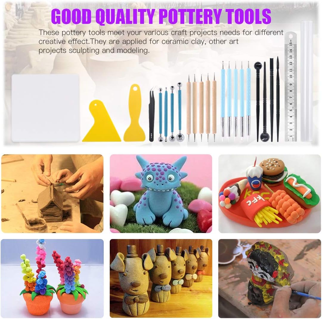 Swpeet Modelliermasse Modellierwerkzeug-Set, Malpinsel, Holz-Punktierwerkzeuge, Ball-Stylus-Werkzeug