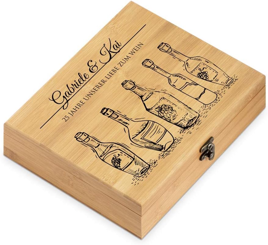Maverton Weinöffner-Set personalisiert Weinset Sommelier Set - Geschenkbox Holzbox + 6er Weinzubehör