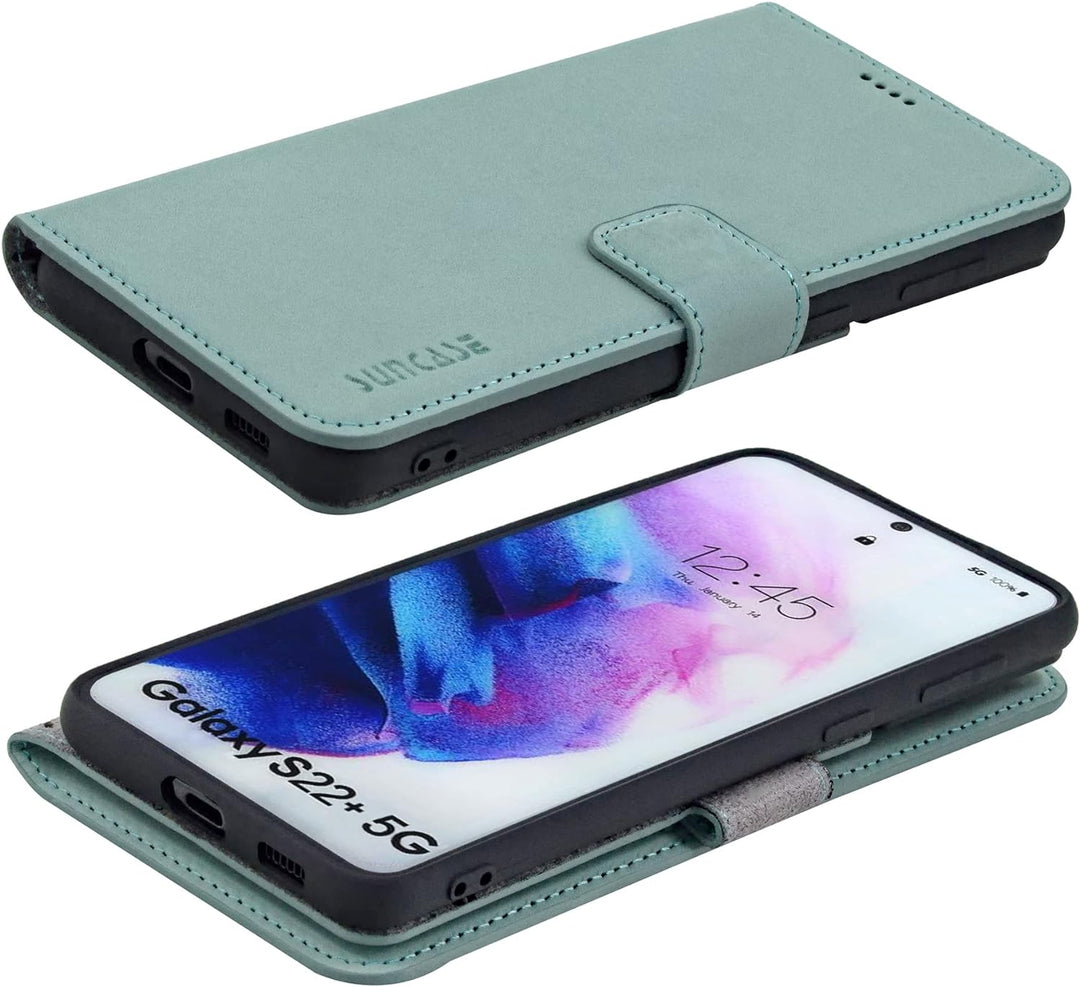 Suncase Book-Style Hülle kompatibel mit Samsung Galaxy S22 Plus 5G Leder Tasche (Slim-Fit) Lederhüll