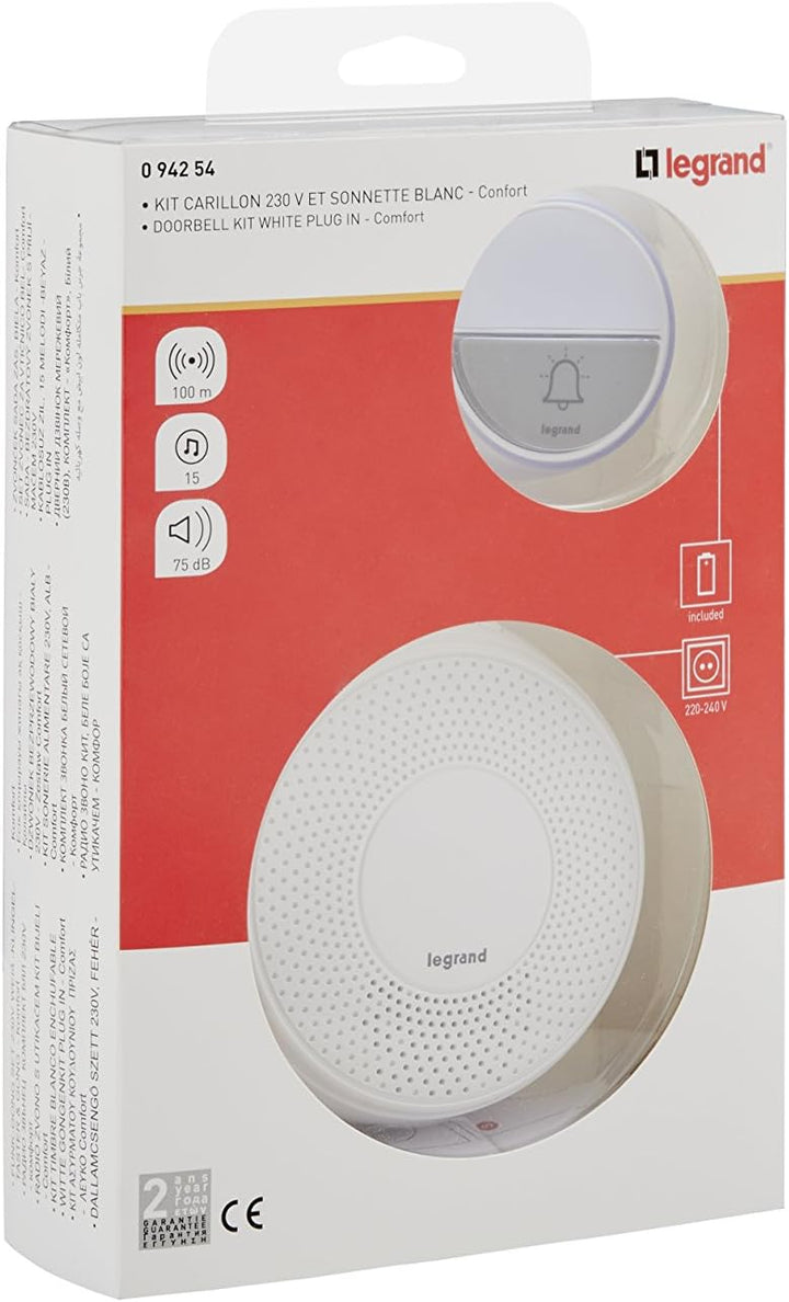 LEGRAND, Funkklingel-Set Komfort 230V mit wasserdichtem Klingeltaster (IP44) batteriebetrieben, 1x G