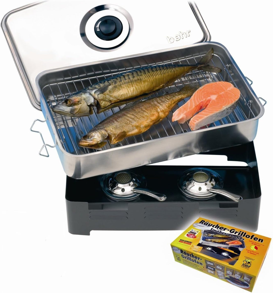 Behr Edelstahl-Tischräucherofen mit Räucherlauge Forelle delikat …