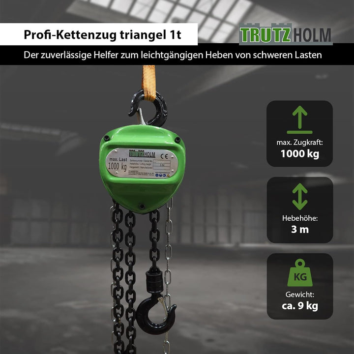 TRUTZHOLM Kettenzug mit Doppelbremse HSC 1000kg Traglast - 3m Hubhöhe Triangel Flaschenzug Seilzug H