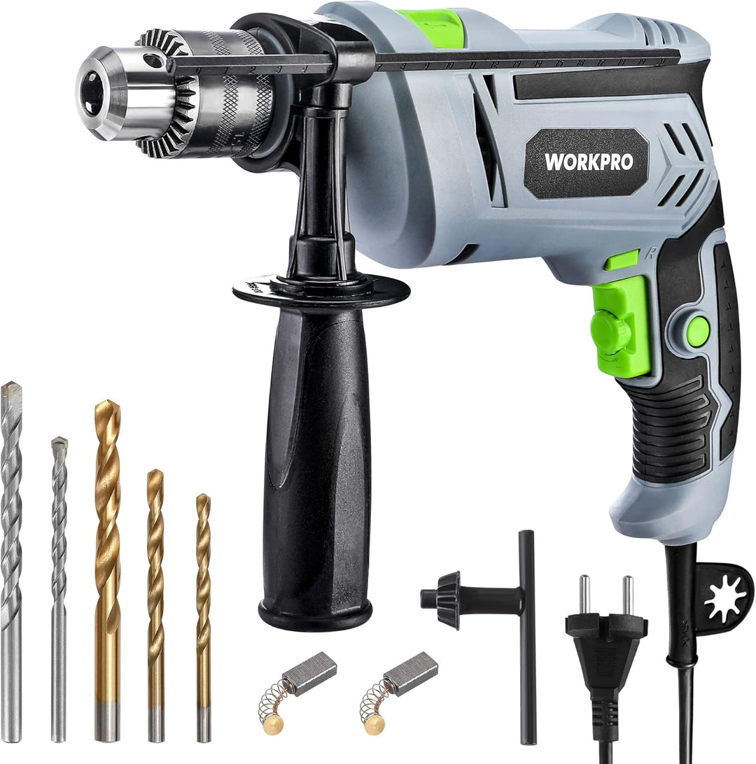 WORKPRO Schlagbohrmaschine 850W, Bohrmaschine 3000RPM, 2 in 1 Hammer und Bohrer mit 360° Drehgriff,