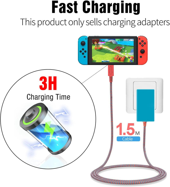 Netzteil für Switch,Ladegerät für Nintendo Switch,Unterstützt TV-Modus/Handheld-Modus,15V/2.6A Schne