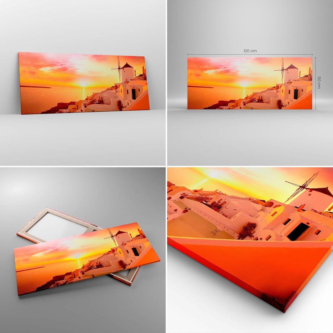 Wandbilder Dekoration Wohnzimmer Santorini Griechenland Urlaub Panorama Bilder auf Leinwand 120x50cm