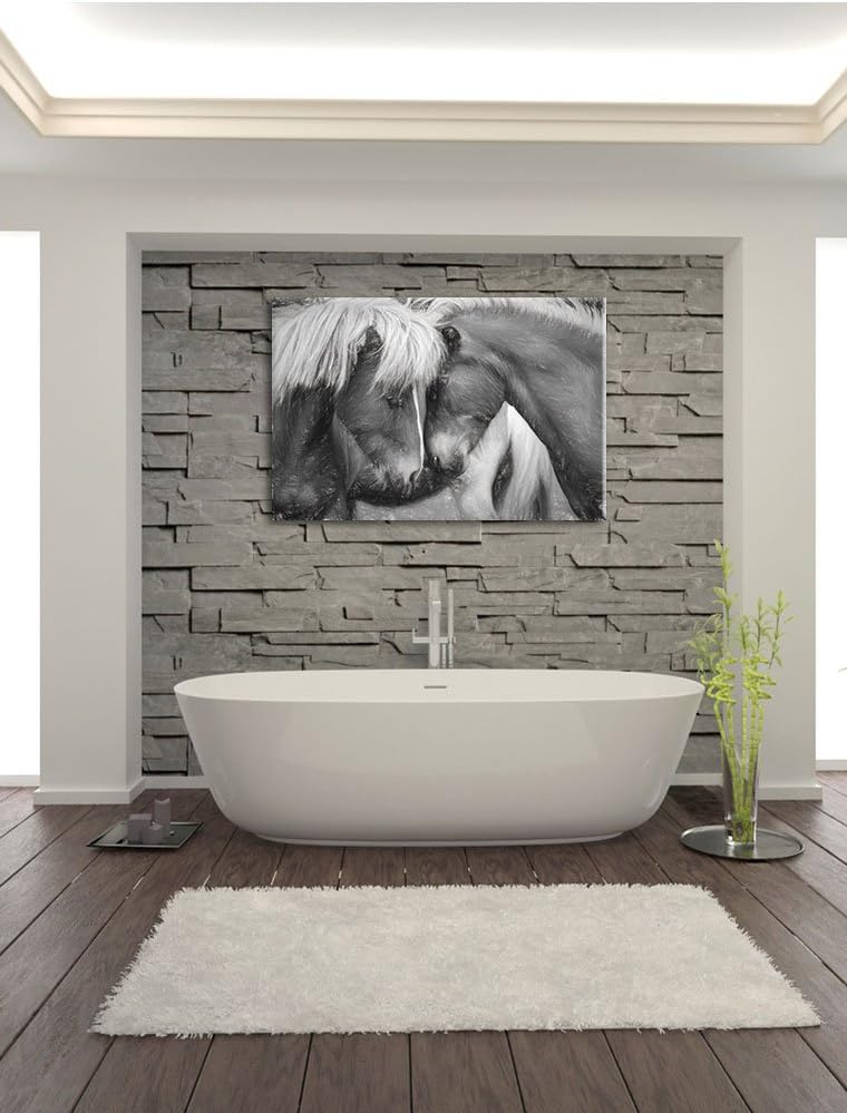 Pixxprint Zwei schmusende Pferde Kunst / 100x70cm Leinwandbild bespannt auf Holzrahmen/Wandbild Kuns