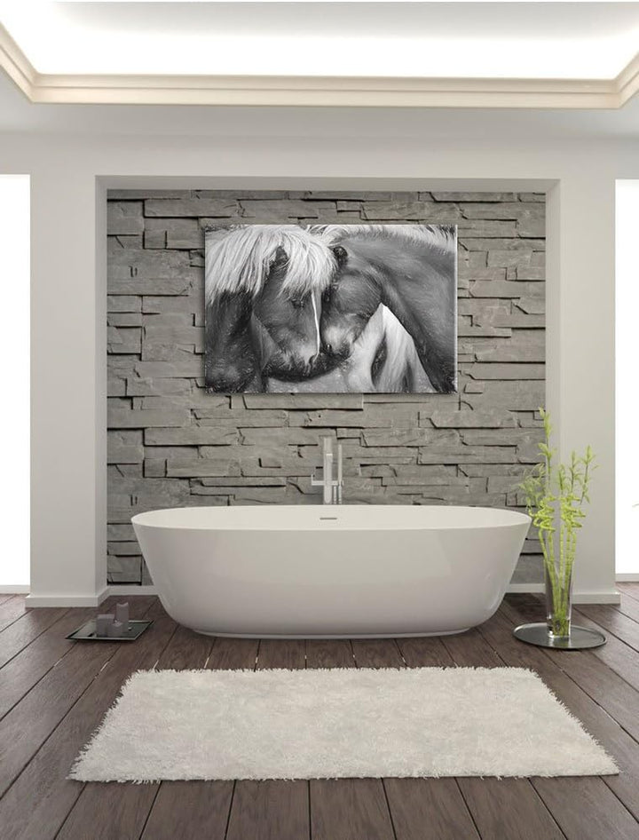 Pixxprint Zwei schmusende Pferde Kunst / 100x70cm Leinwandbild bespannt auf Holzrahmen/Wandbild Kuns