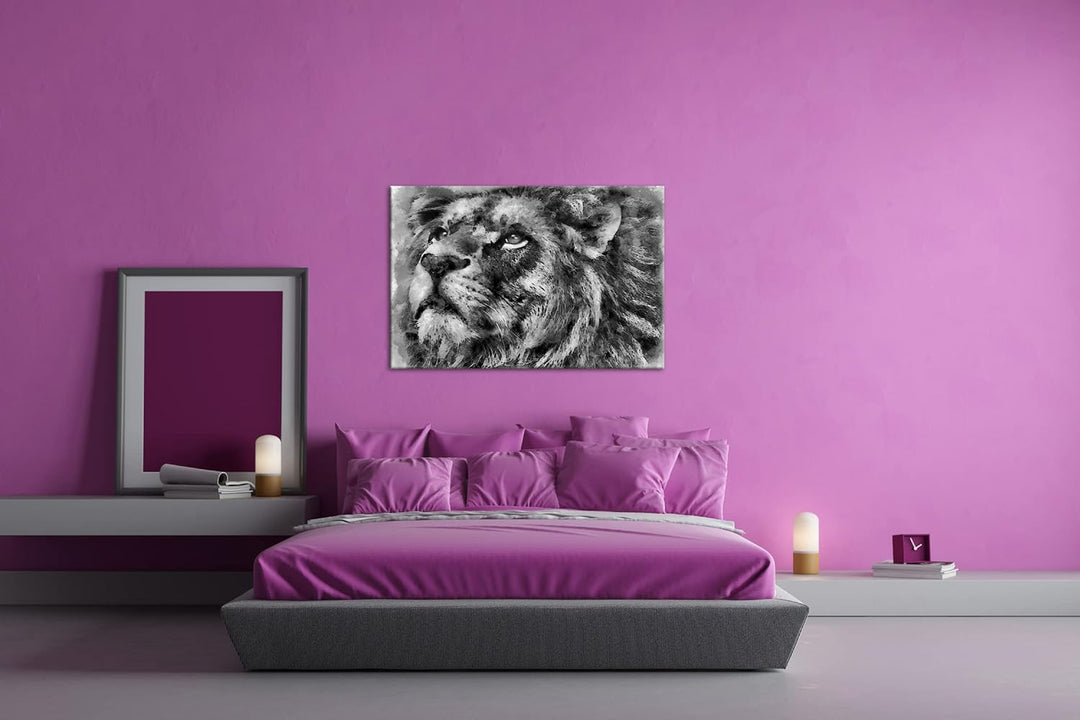 deyoli Löwen Porträt Format: 80x60 Effekt: Schwarz&Weiss als Leinwandbild, Motiv fertig gerahmt auf