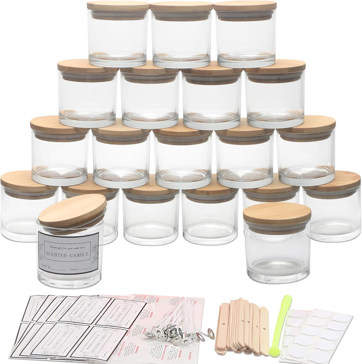 MILIVIXAY 20 Stück 118 ml Klarglas Kerzengläser mit Deckel und Kerzenherstellungs-Kits – Grosspackun