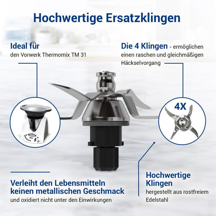 VIOKS Mixmesser Ersatz für Thermomix Messer TM31 - Ersatzmesser mit 4 Klingen und Dichtring - Küchen