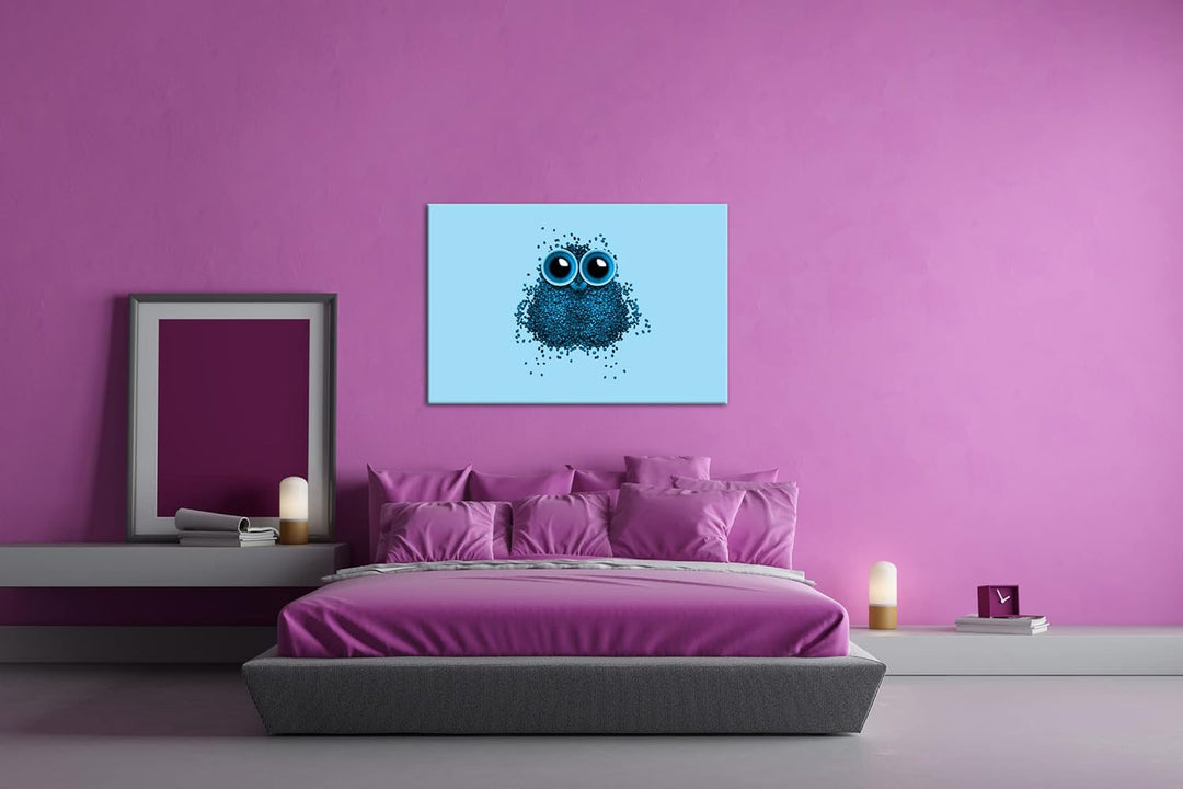 deyoli niedliche Eule aus Kaffeebohnen Format 80x60 Effekt: Monocrome Blau als Leinwandbild, Motiv f