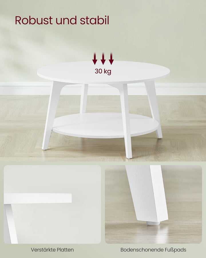 VASAGLE Couchtisch rund, Wohnzimmertisch 2 Ebenen, Kaffeetisch für Wohnzimmer, 80 cm d, 45 cm H, ein