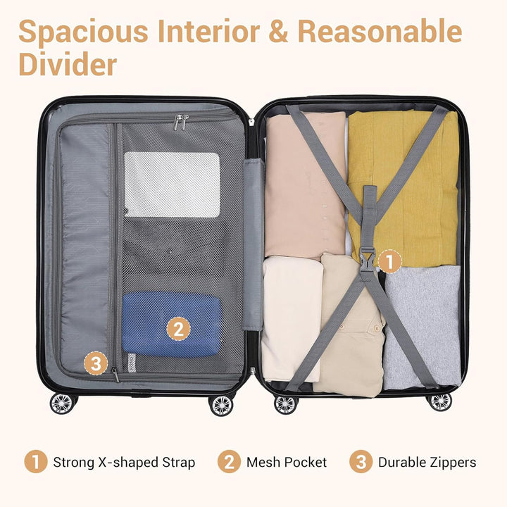 KONO Koffer Trolley Mittelgross Hartschale ABS Reisekoffer Rollkoffer Suitcase (Beige, L) Beige L, B
