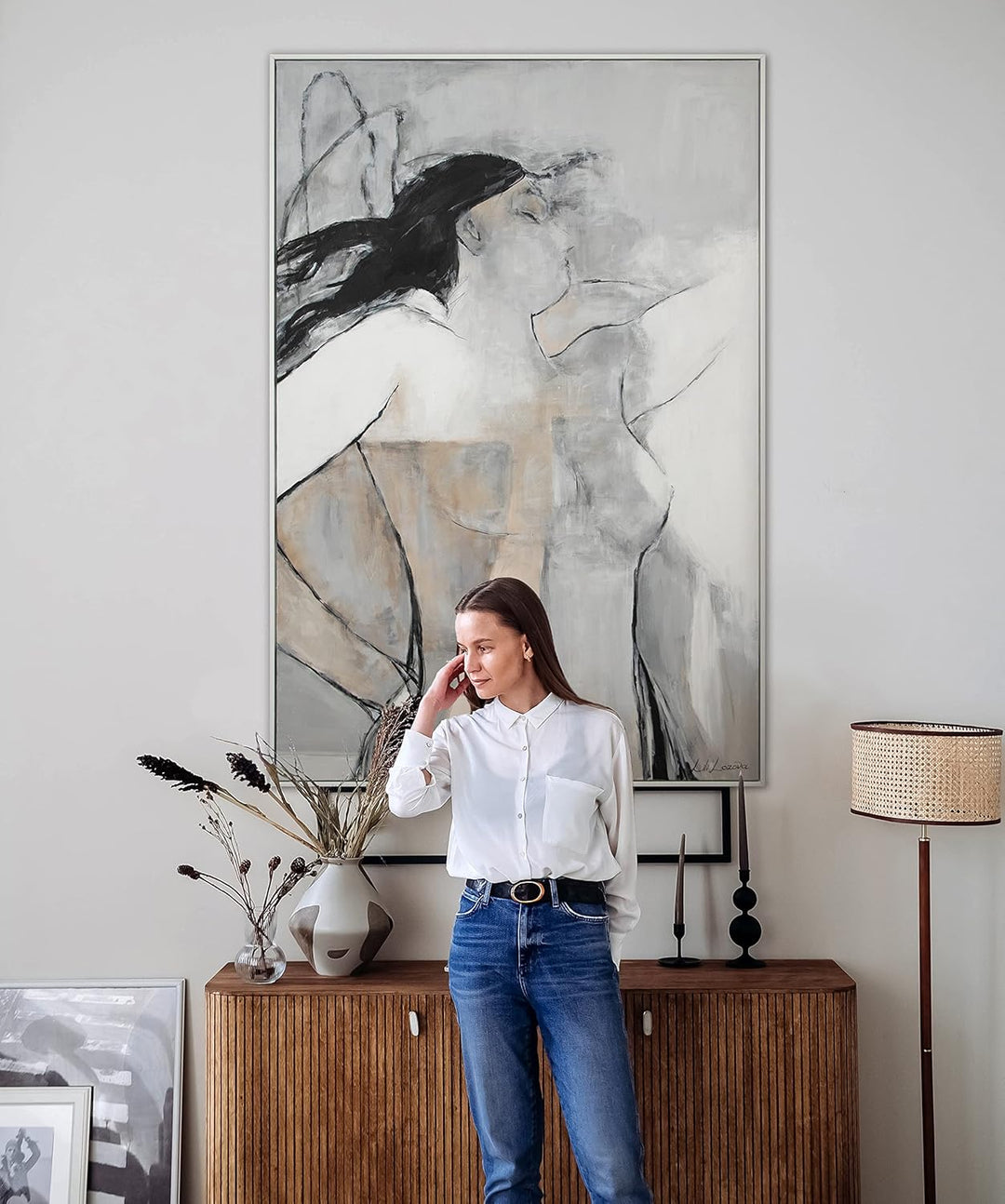 YS-Art XXL Abstrakt Acryl Gemälde auf Leinwand mit Rahmen Mechelen handgemalte Wandbilder Wohnzimmer