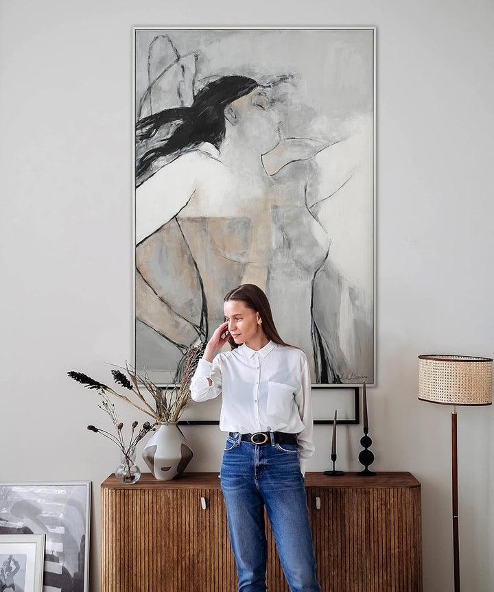 YS-Art XXL Abstrakt Acryl Gemälde auf Leinwand mit Rahmen Mechelen handgemalte Wandbilder Wohnzimmer