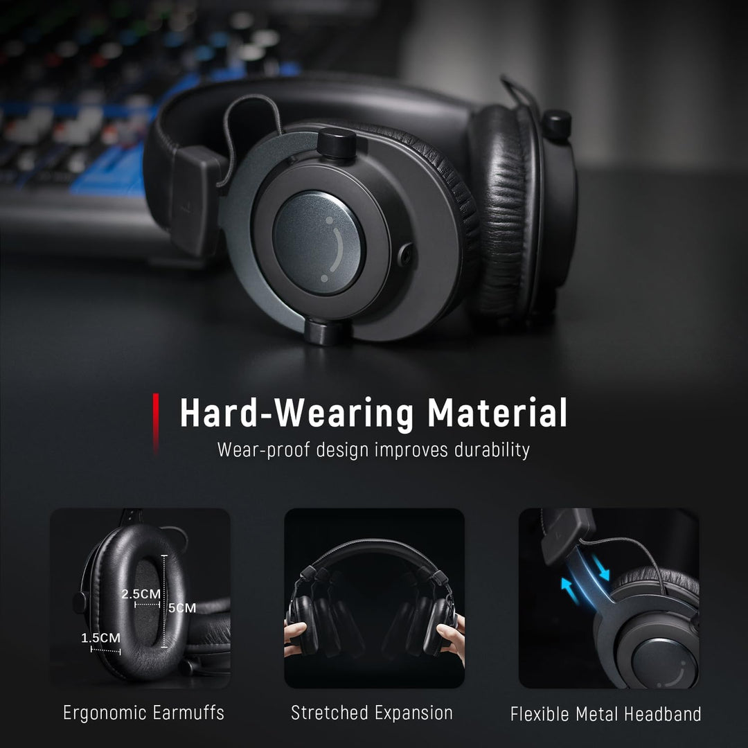 FIFINE Over Ear Kopfhörer mit Kabel, Studio Kopfhörer mit 6.35 & 3.5mm Klinke und 50mm Treiber, Gesc