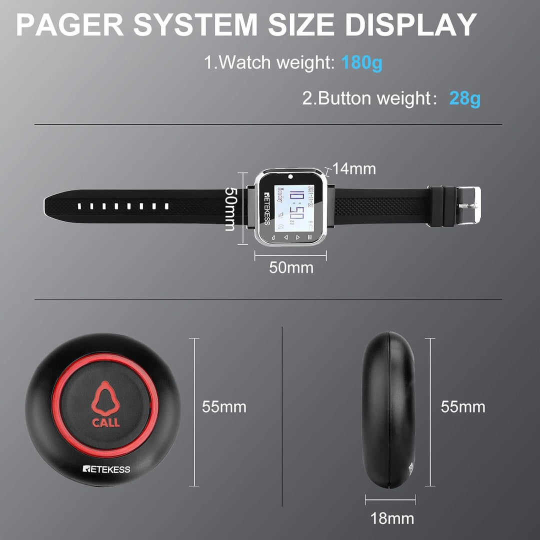 Retekess TD110 Restaurant Pager, Drahtloses Anrufsystem, 8 Sprachen, 300mAh Akku, 72h Standby Zeit,