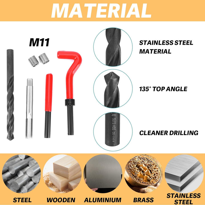 Heli Coil, Coil Master Kit, 17 Stück Gewindeeinsätze M11x1,25 Innengewinde Reparaturzubehör Sortimen