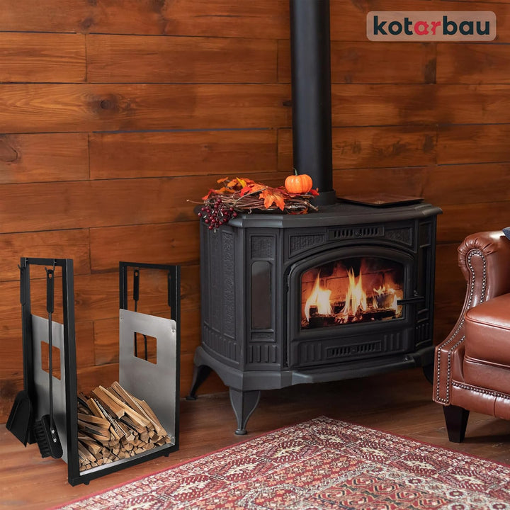 KOTARBAU® Kaminholzregal Innen Modern Ofenbesteck Kaminbesteck Schaufel Besen Kaminzange Schürhakenf