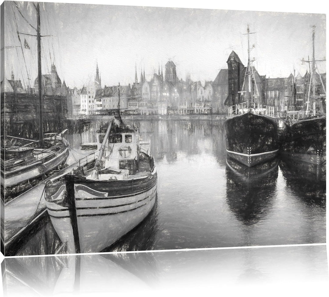 Hafenstadt Kohle Effekt, Format: 100x70 auf Leinwand, XXL riesige Bilder fertig gerahmt mit Keilrahm